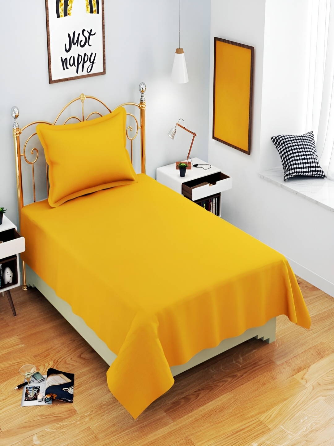 

Bromwick Yellow Cotton 210 TC Single Bedsheet with 1 Pillow Cover 110 GSM