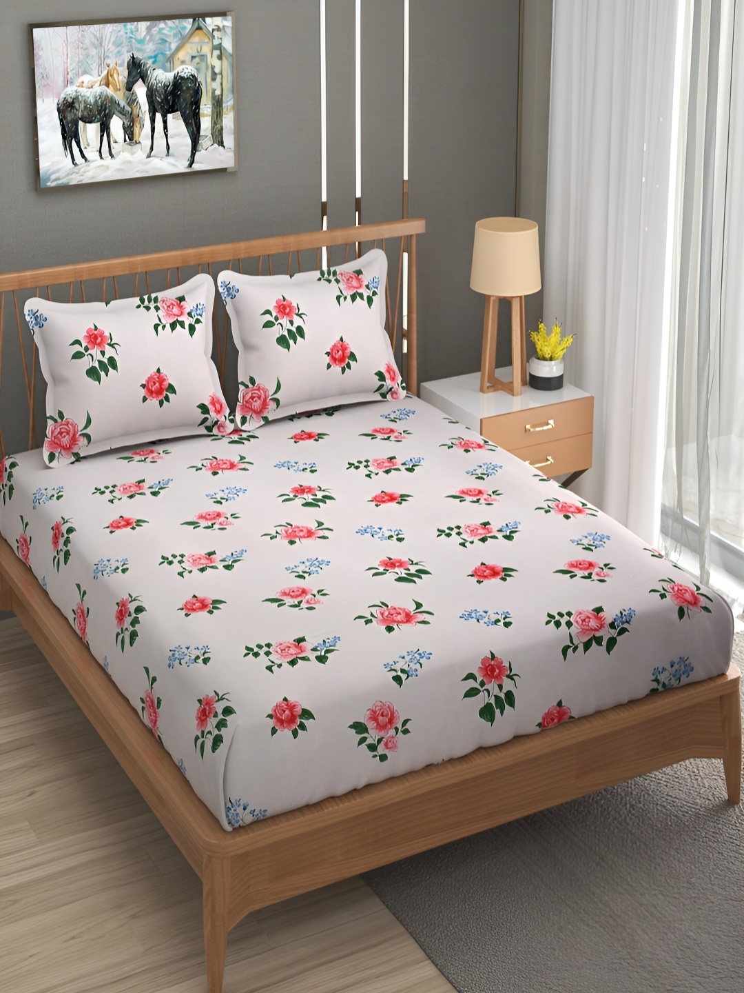 

Bromwick Pink & Red Floral Cotton 210 TC Queen Bedsheet with 2 Pillow Covers 110 GSM