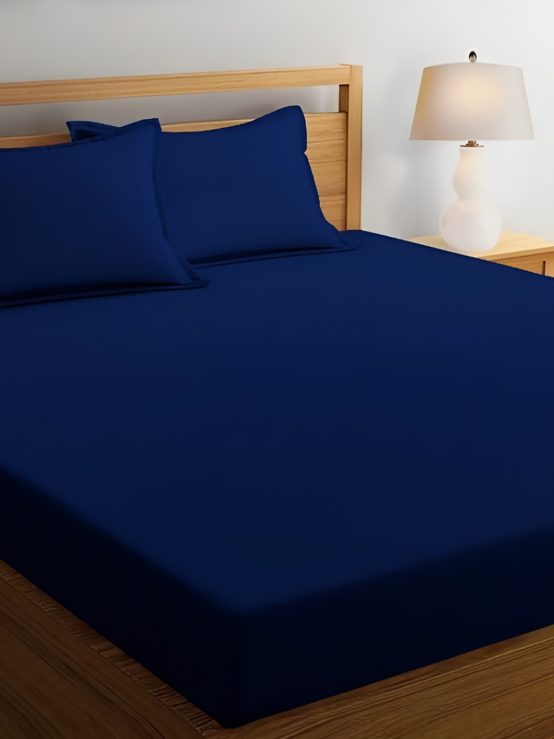 Bromwick Navy Blue Cotton 210 TC Queen Bedsheet With 2 Pillow Covers