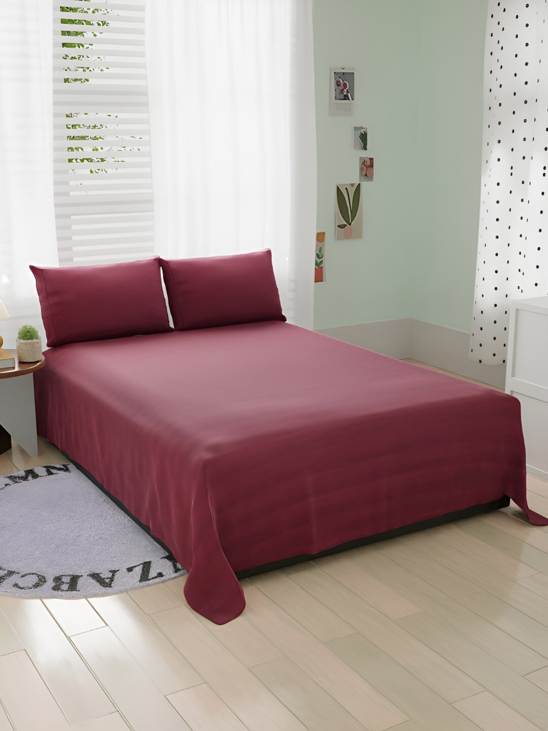 

Bromwick Maroon & Grey Striped Cotton 210 TC Queen Bedsheet with 2 Pillow Covers