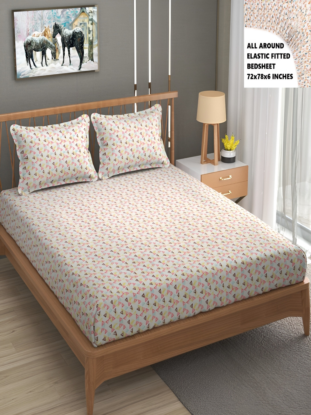 

Bromwick White & Red Geometric Cotton 210 TC Fitted Crib Bedsheet With 2 Pillow Covers