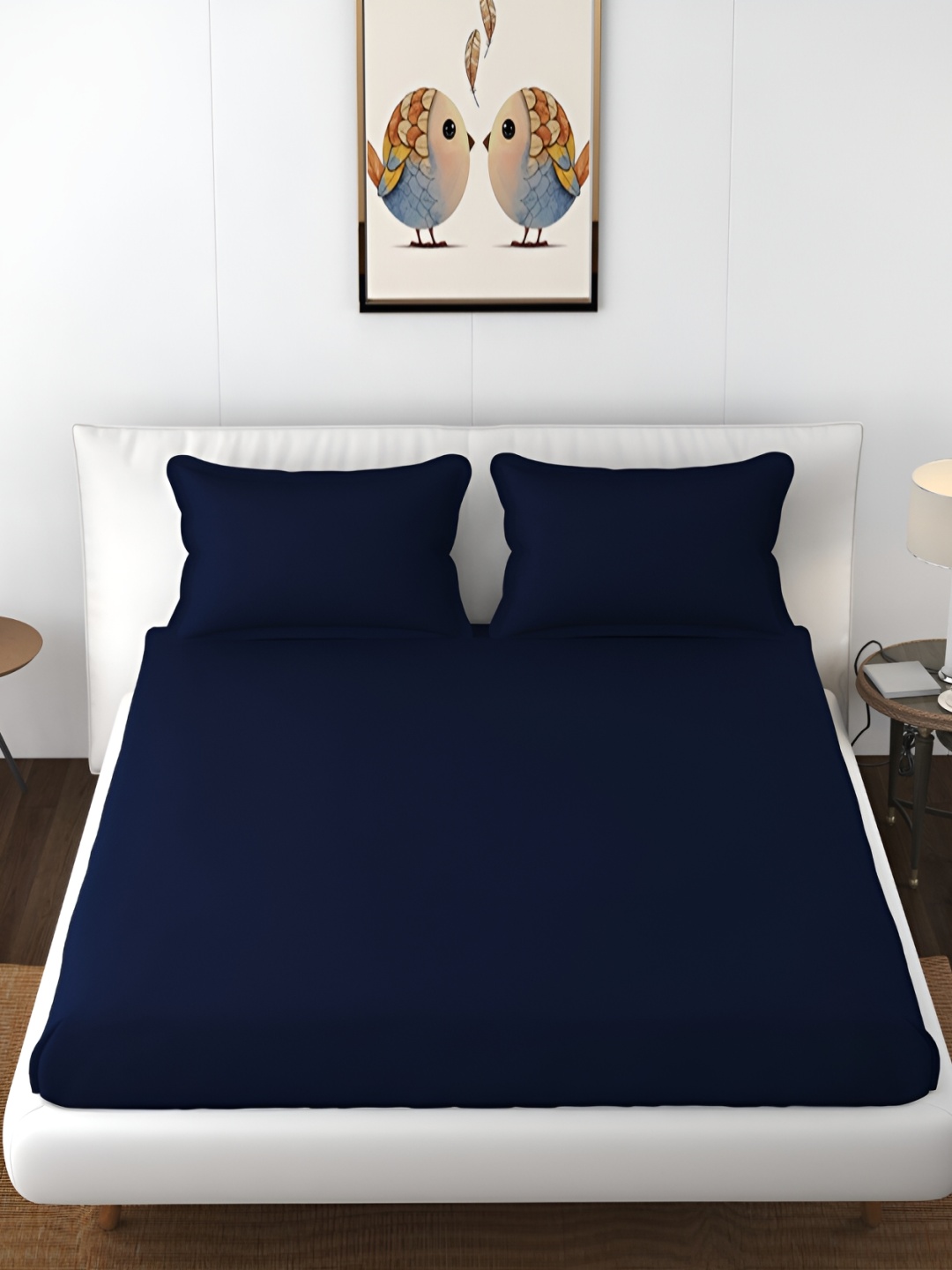 

Bromwick Navy Blue Cotton 210 TC Queen Bedsheet with 2 Pillow Covers 110 GSM