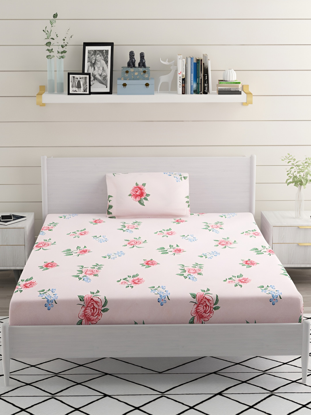 

Bromwick Pink &Blue Floral Cotton 210 TC Single Bedsheet with 1 Pillow Cover
