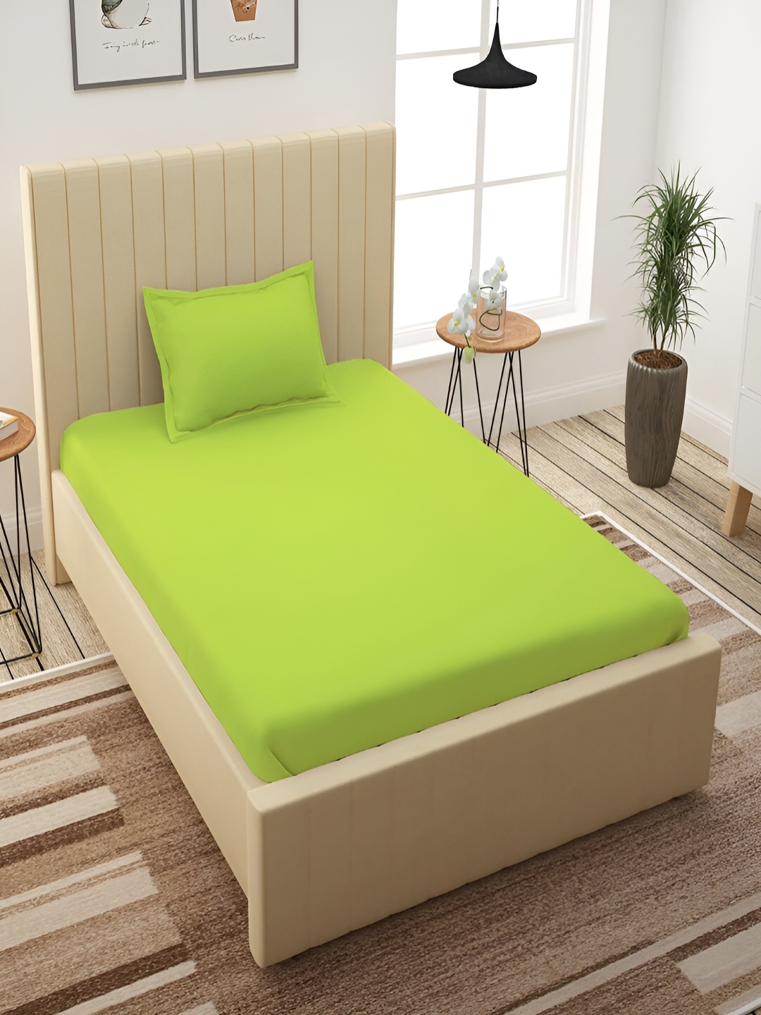 

Bromwick Green Solid Cotton 210 TC Single Bedsheet with 1 Pillow Cover