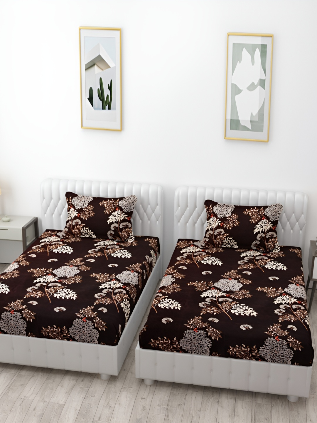 

Bromwick Brown Floral Cotton 210 TC 2 Single Bedsheet with 2 Pillow Covers 110 GSM