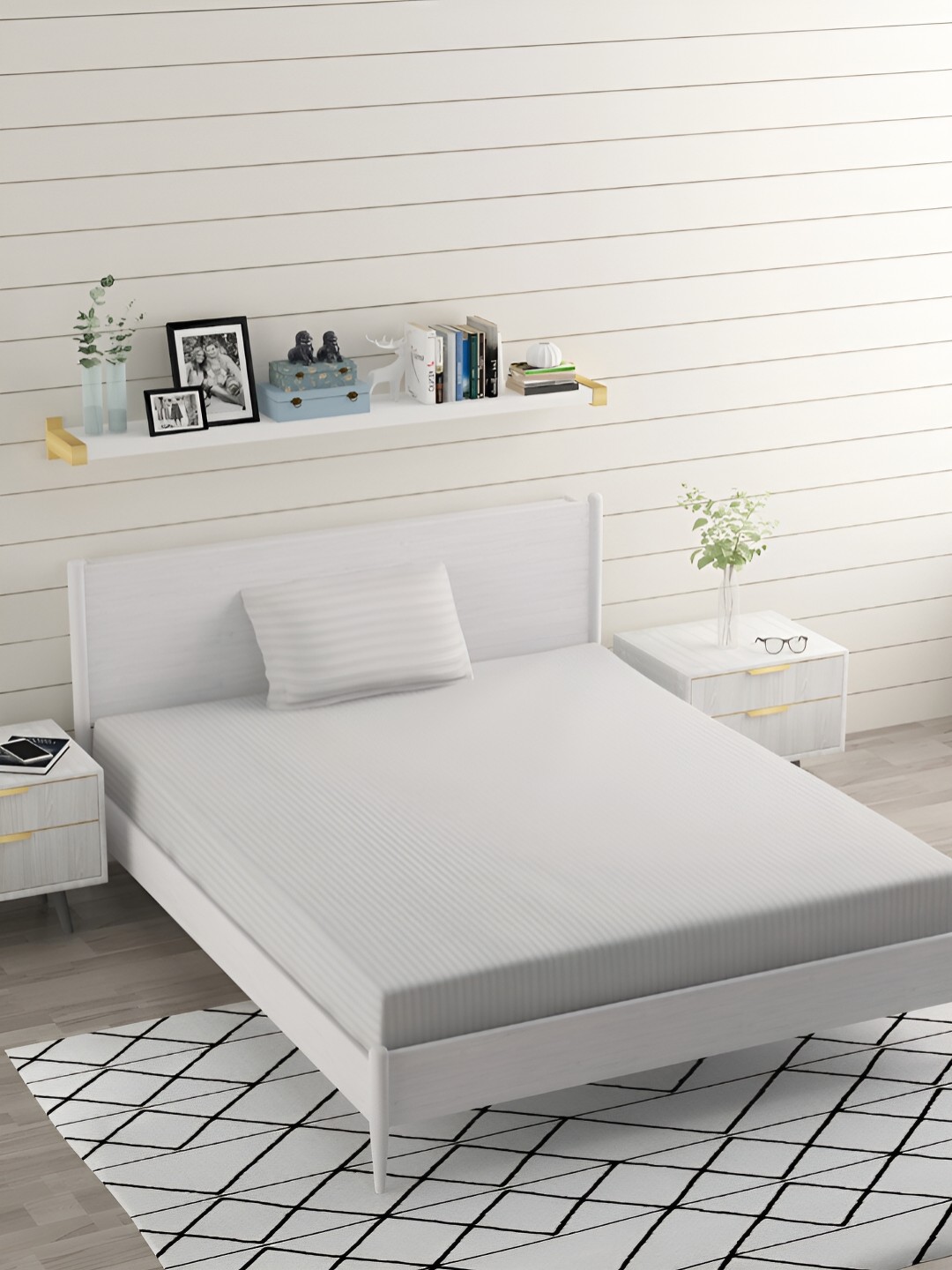 

Bromwick Grey& Off White Striped Cotton 210 TC Single Bedsheet with 1 Pillow Cover
