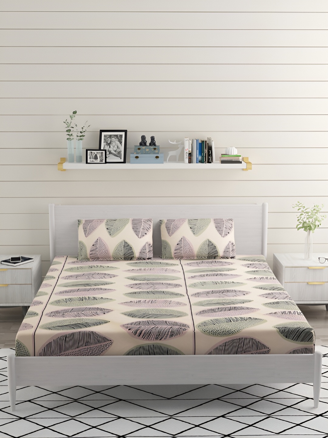 

Bromwick Cream Green Floral Cotton 210 TC Crib Bedsheet With 2 Pillow Covers