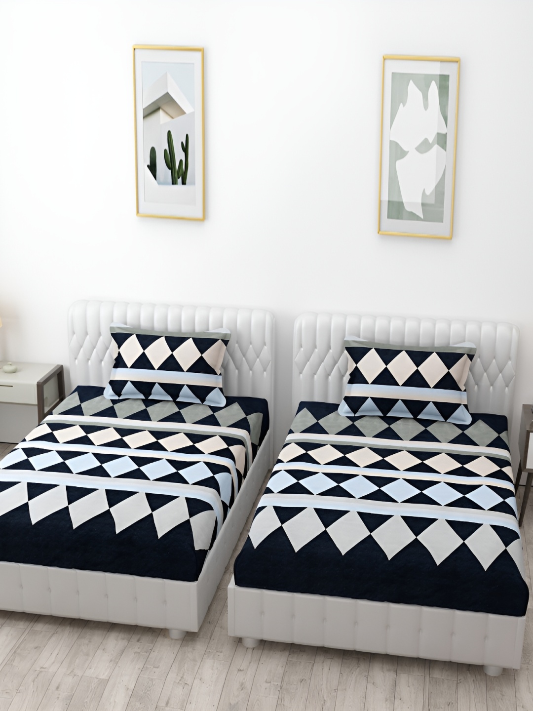 

Bromwick Blue & Black Geometric Cotton 210 TC 2 Single Bedsheet with 2 Pillow Covers