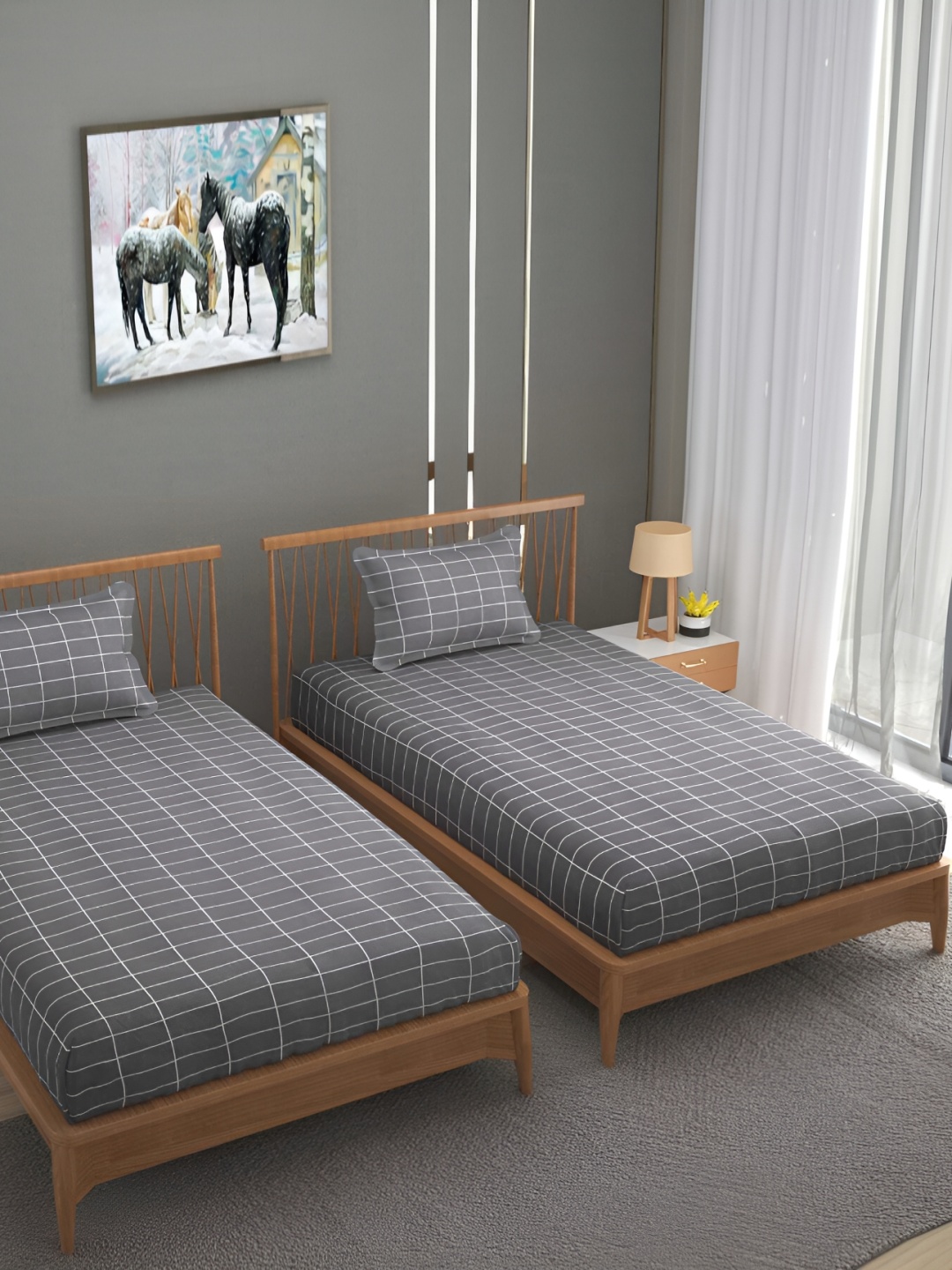 

Bromwick Grey & White Striped Cotton 210 TC 2 Single Bedsheet with 2 Pillow Covers