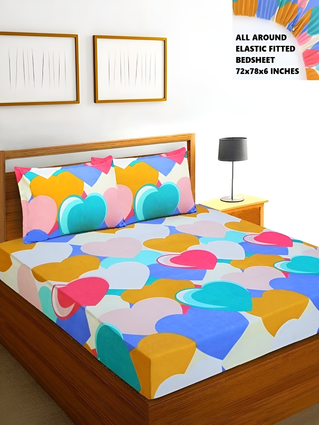 Bromwick Pink & Blue Cotton 210 TC Fitted Crib Bedsheet with 2 Pillow Covers 110 GSM