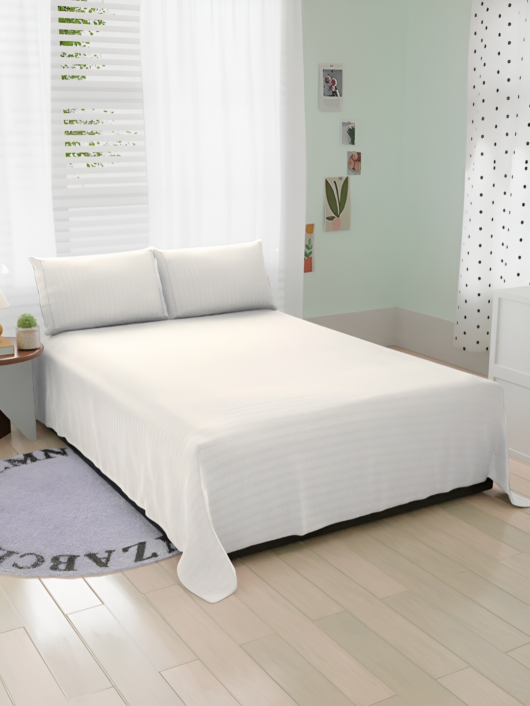 

Bromwick White Striped Cotton 210 TC Queen Bedsheet with 2 Pillow Covers 110 GSM