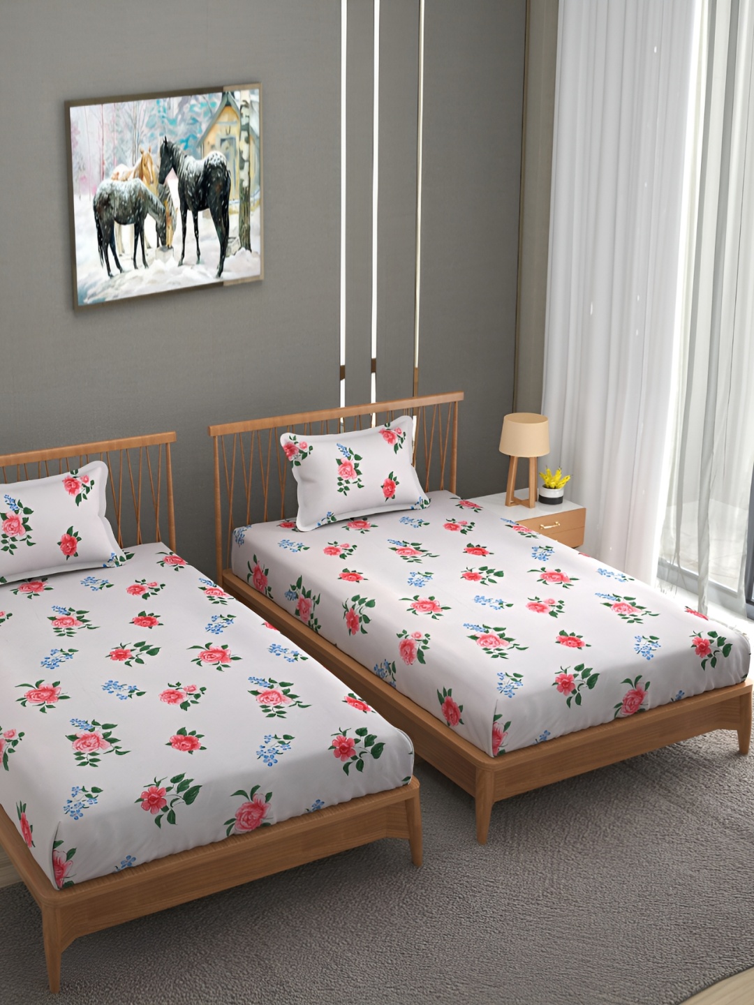 

Bromwick White & Pink Floral Cotton 210 TC 2 Single Bedsheet With 2 Pillow Covers
