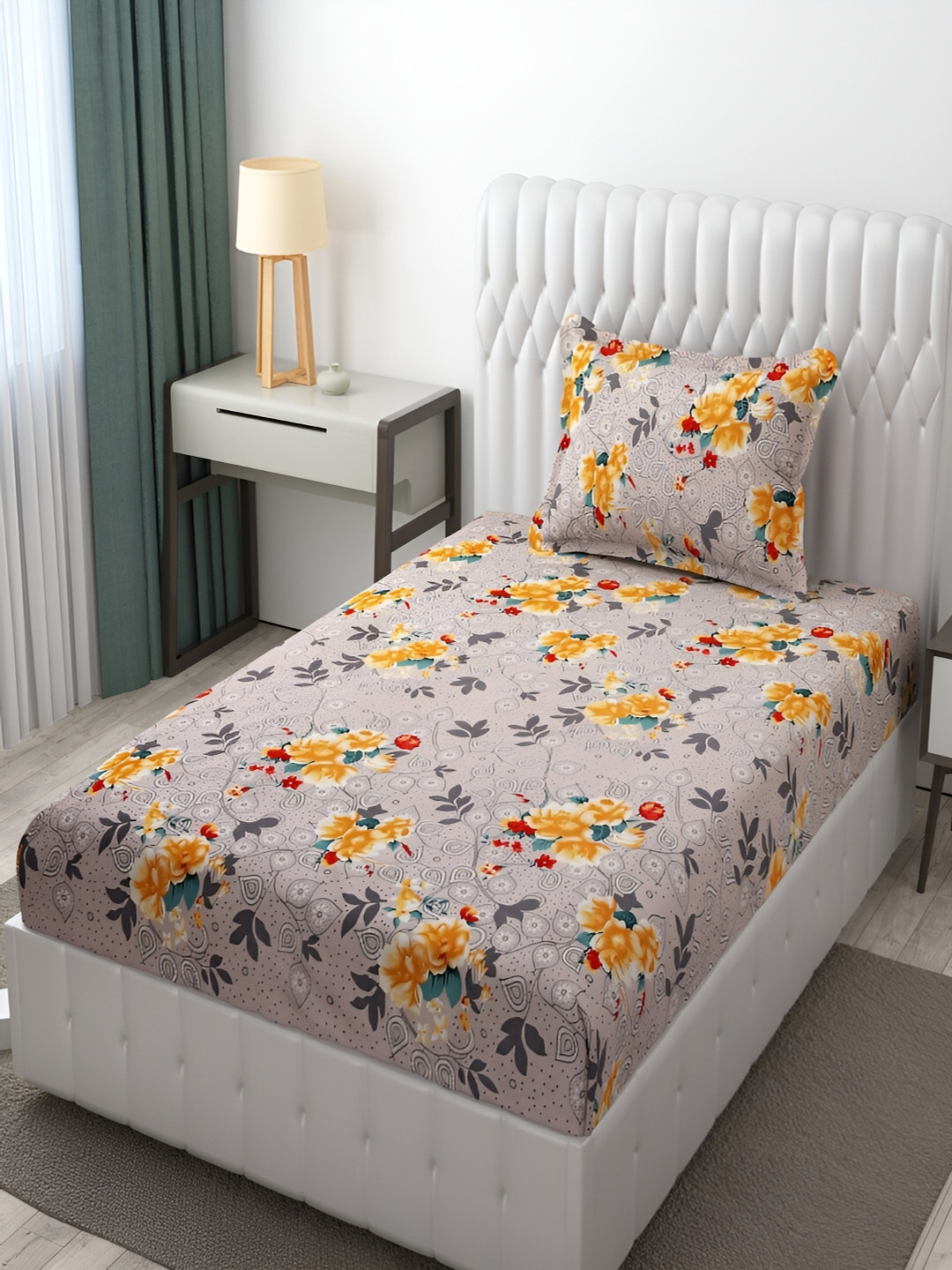 

Bromwick Beige & Yellow Floral Cotton 210 TC Single Bedsheet with 1 Pillow Cover 110 GSM