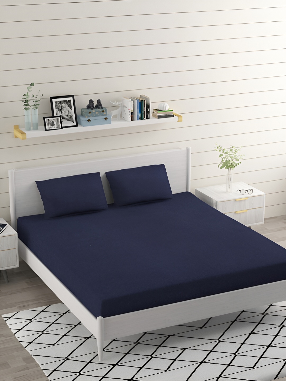 

Bromwick Navy Blue Cotton 210 TC Queen Bedsheet with 2 Pillow Covers 110 GSM