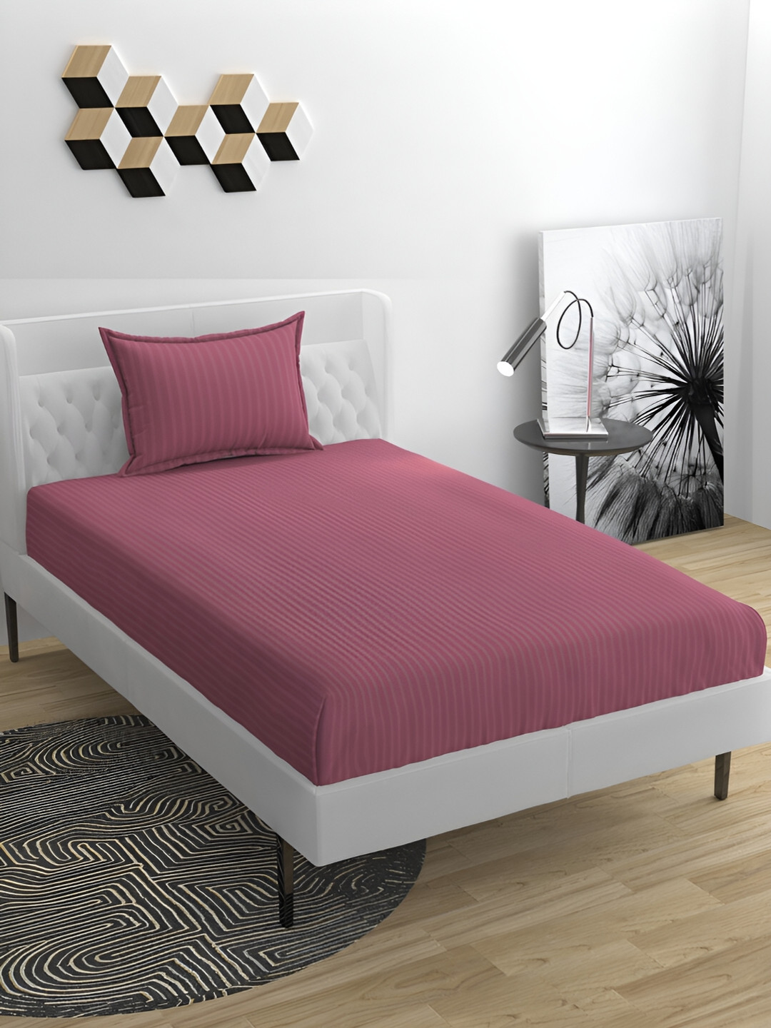 

Bromwick Mauve Striped Cotton 210 TC Single Bedsheet With 1 Pillow Cover
