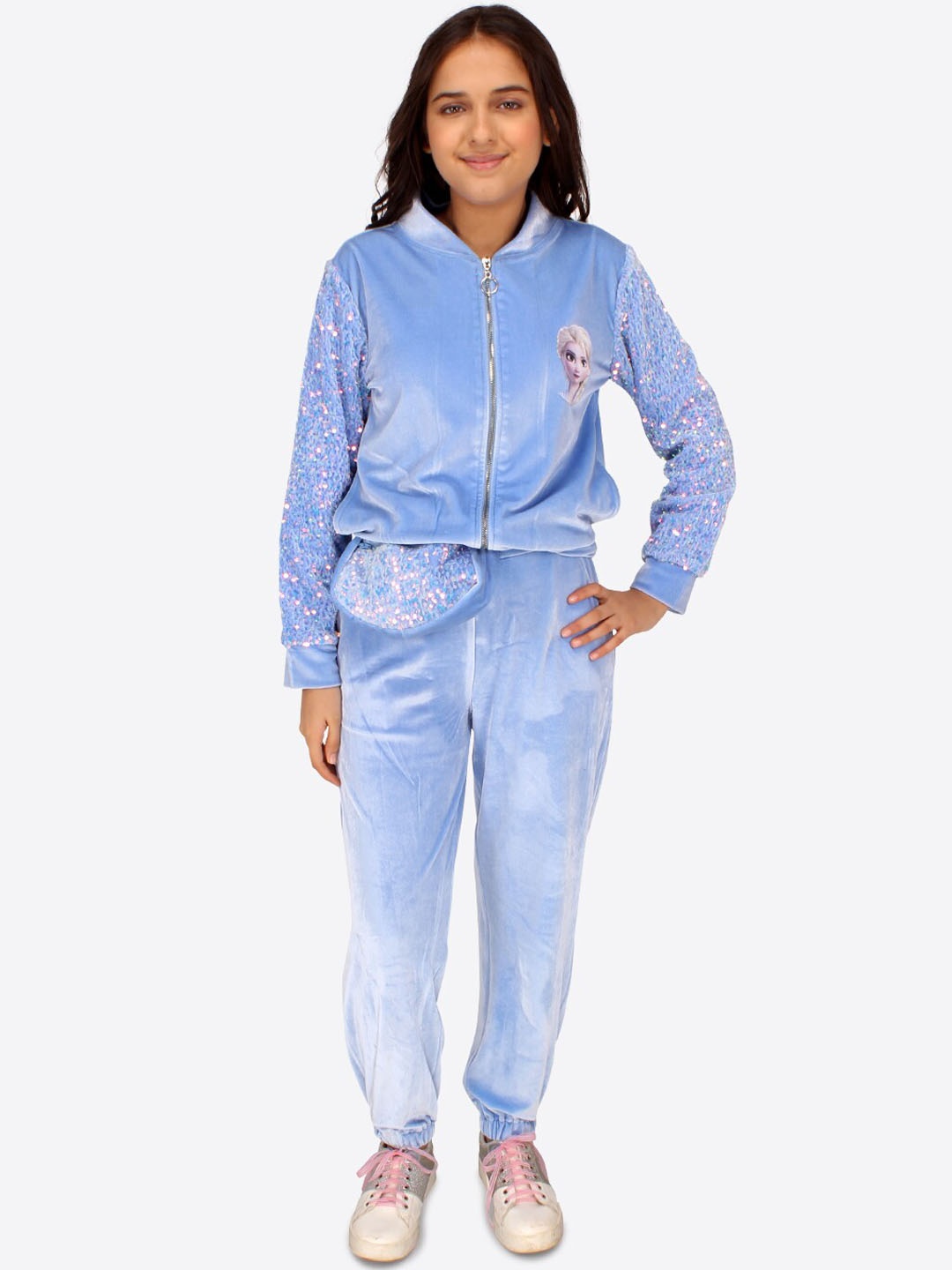 

CUTECUMBER Girls Mock Collar Sequins Detail Tracksuits, Blue