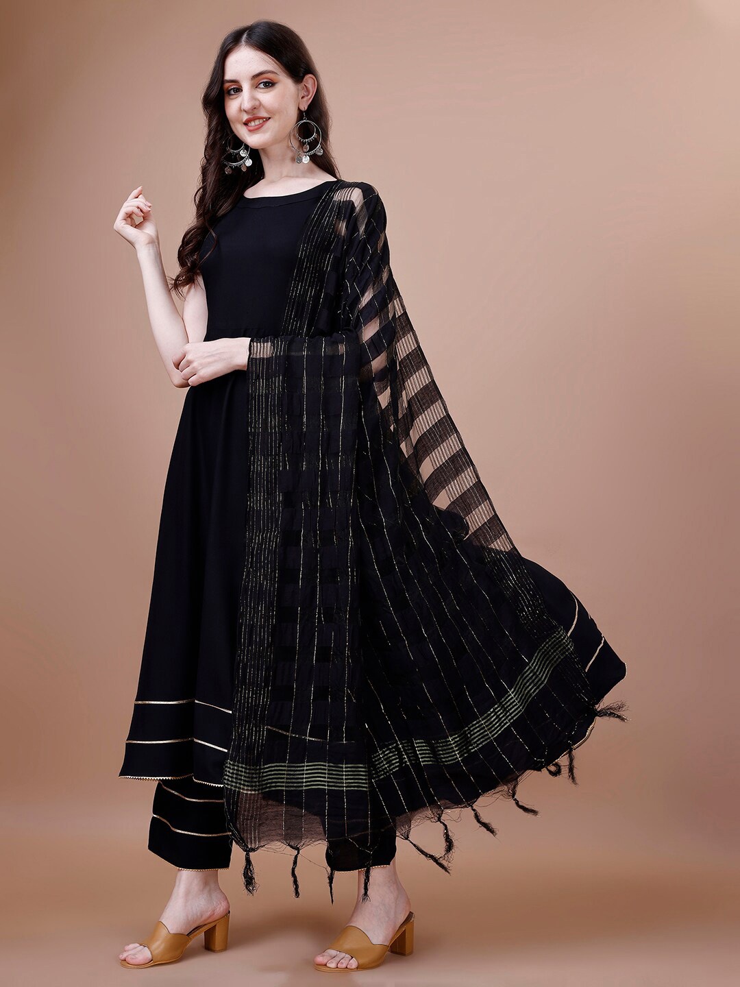 

KALINI Gotta Patti Detailed Anarkali Kurta & Trouser With Dupatta, Black