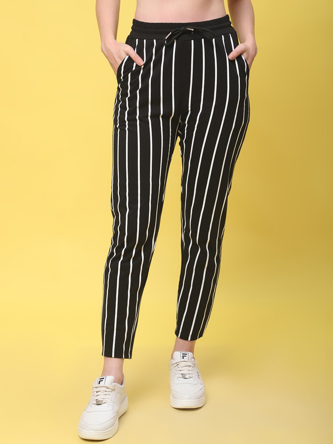 

DressBerry Women Striped Relaxed-Fit Track Pant, Black