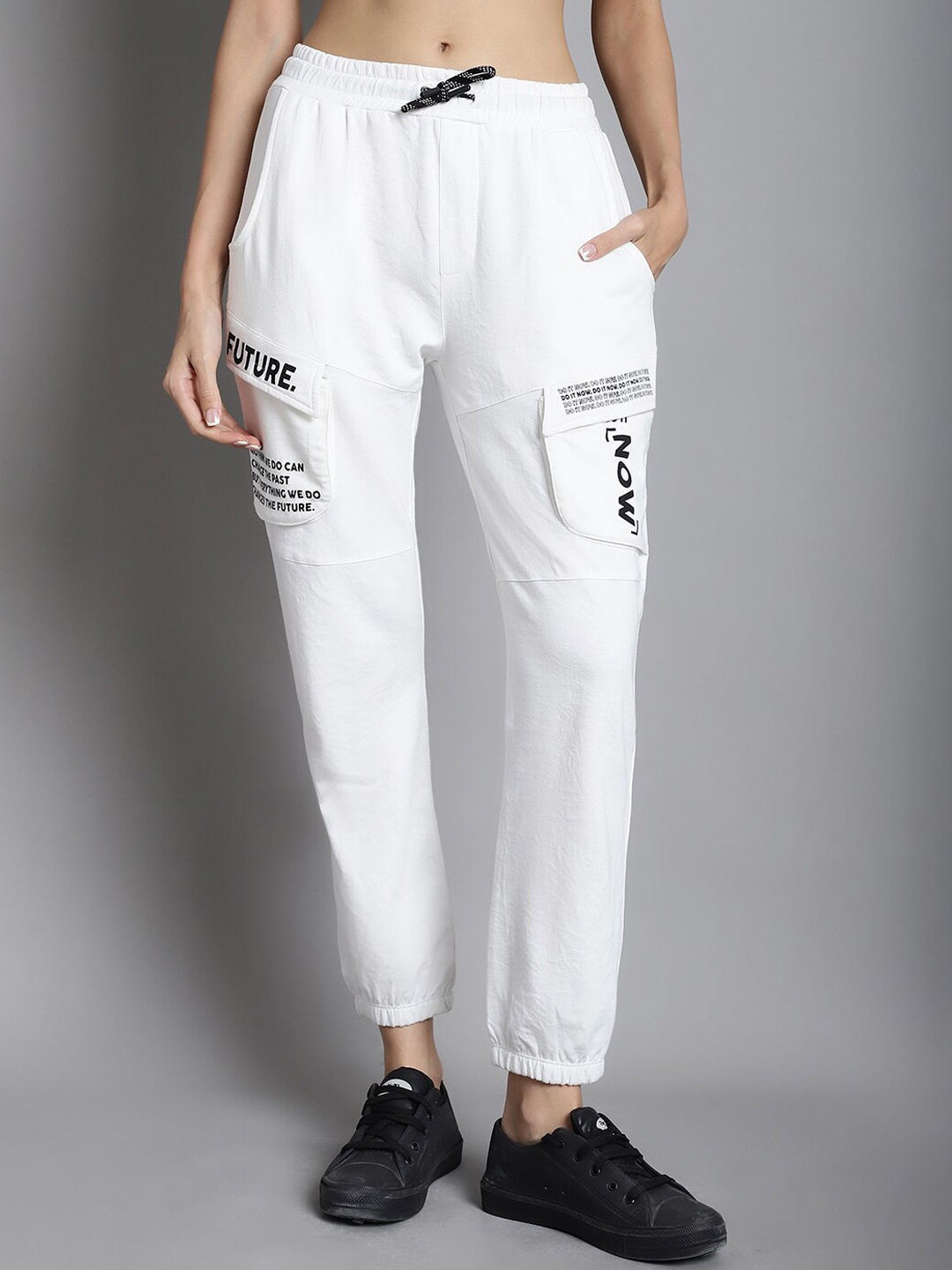 

DressBerry Women Off White Typography Printed Mid-Rise Cotton Relaxed-Fit Joggers