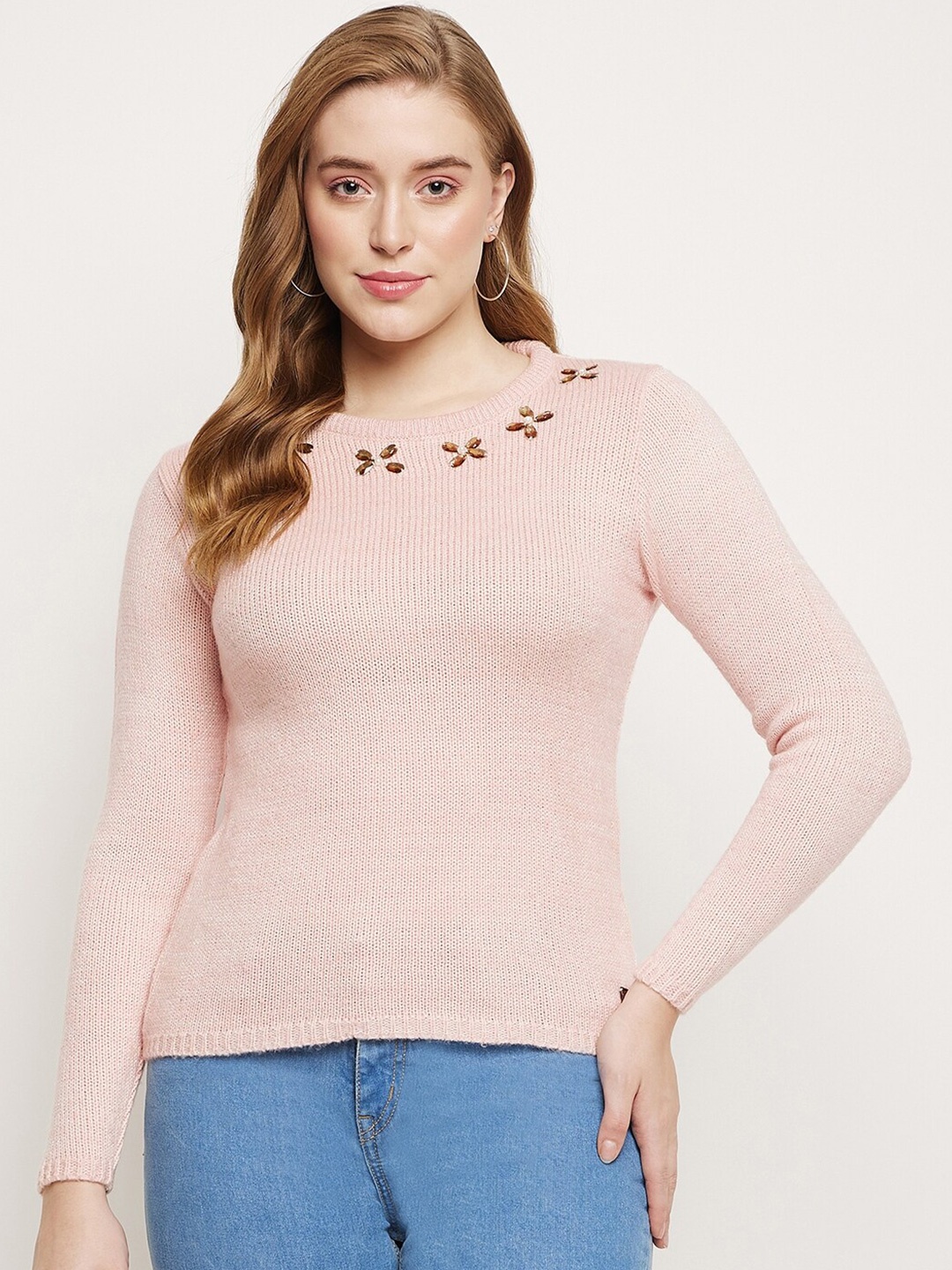 

Duke Ribbed Embellished Acrylic Pullover, Pink