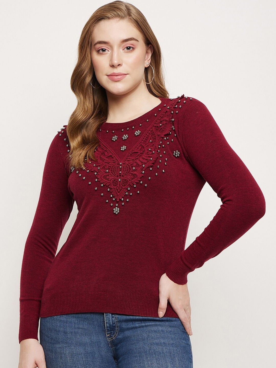 

Duke Embellished Acrylic Pullover, Maroon