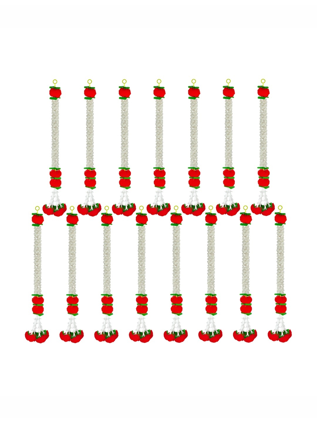 iHandikart Red White 15 Pieces Hanging Jasmine With Marigold Artificial Flower