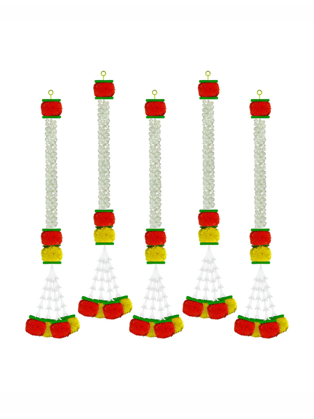 

iHandikart White & Red 5 Pieces Hanging Marigold Artificial Flowers