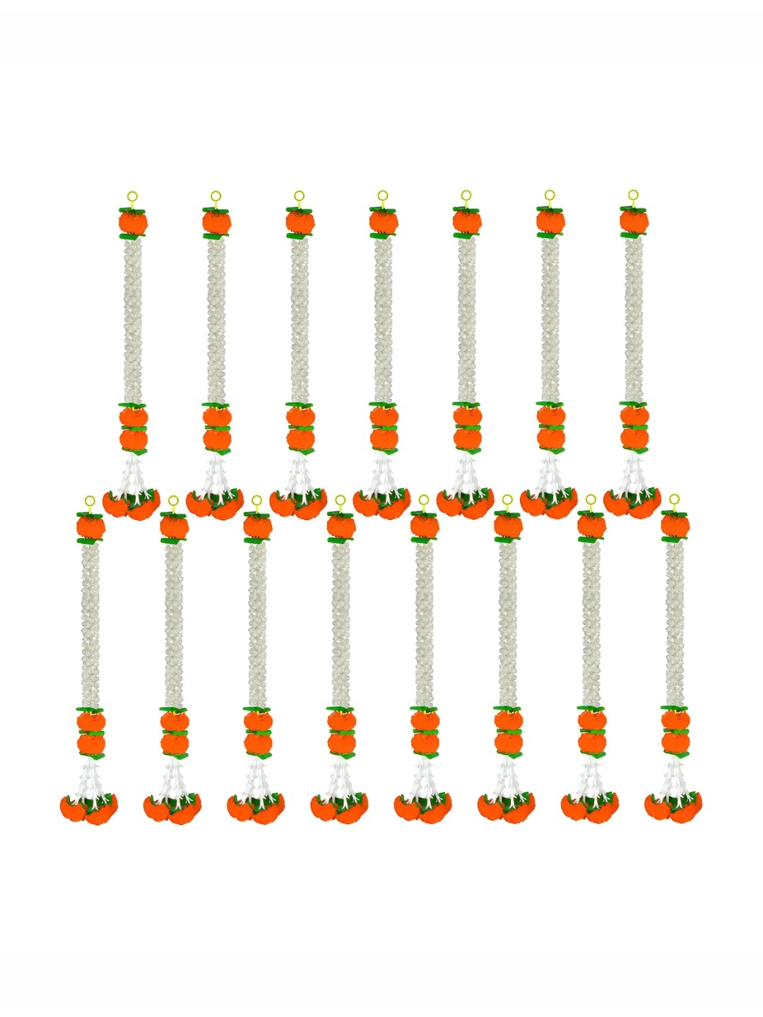 

iHandikart Orange White 15 Pieces Hanging Jasmine With Marigold Artificial Flower