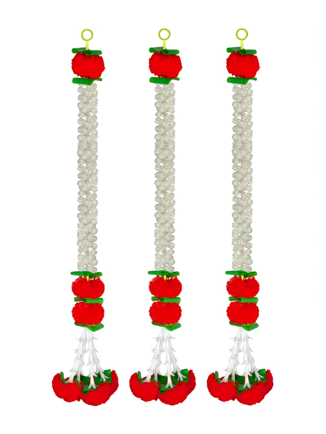 iHandikart White & Red 3 Pieces Hanging Marigold Artificial Flowers
