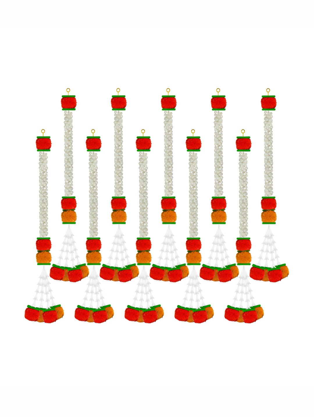 

iHandikart Orange White 10 Pieces Hanging Jasmine With Marigold Artificial Flower