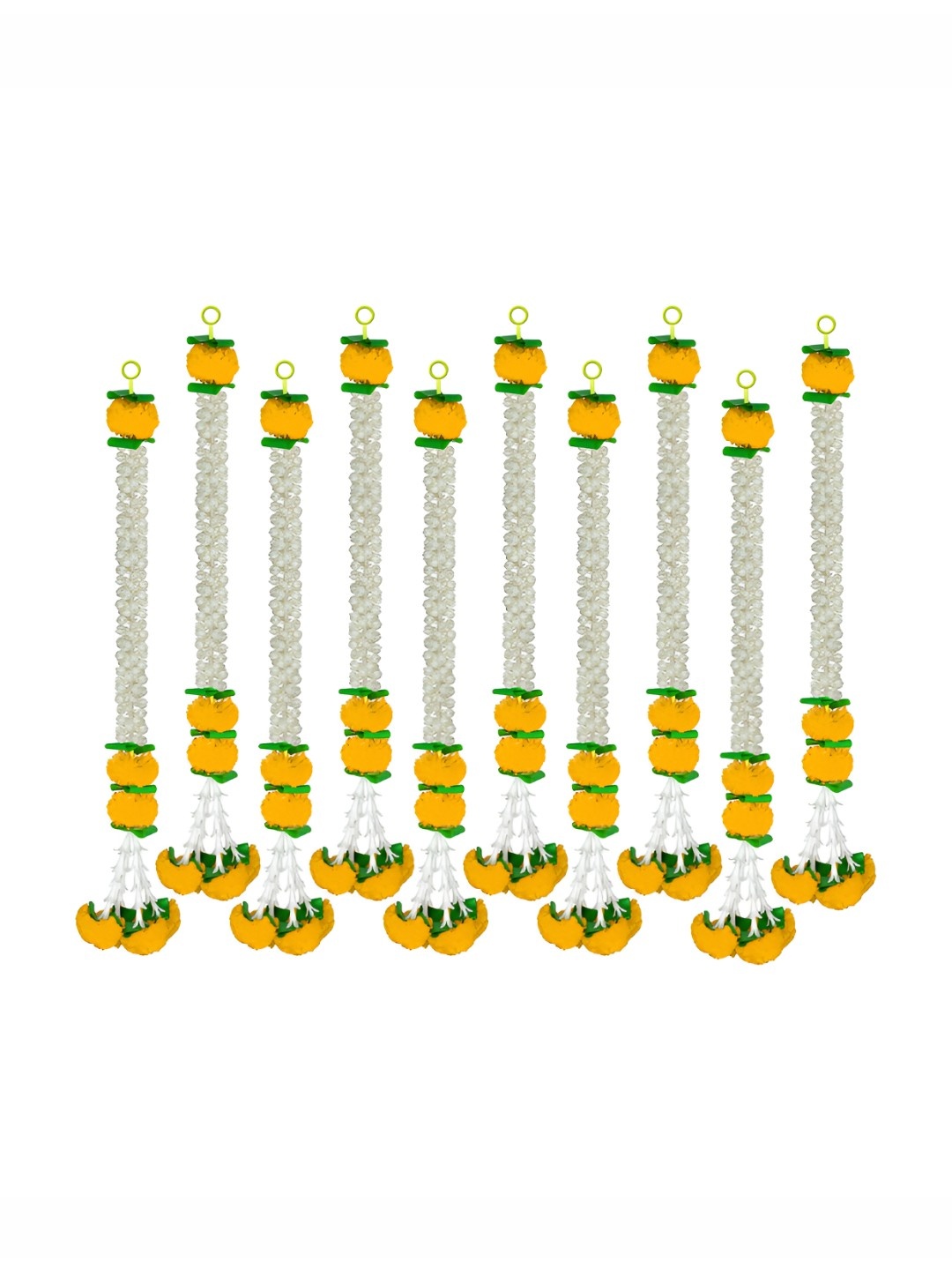 iHandikart White & Yellow 10 Pieces Hanging Marigold Artificial Garlands