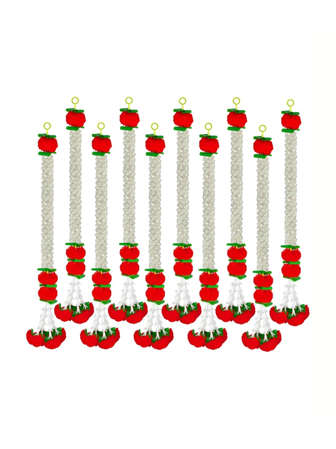 

iHandikart Red White 10 Pieces Hanging Jasmine With Marigold Garland Artificial Flower