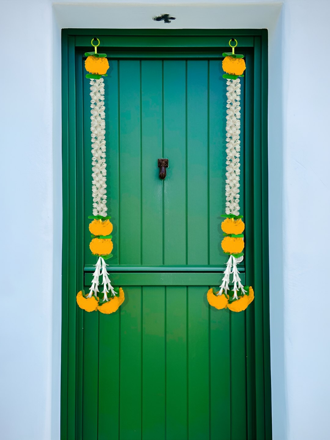 

iHandikart White Hanging Jasmine With Marigold Garland Artificial Flower