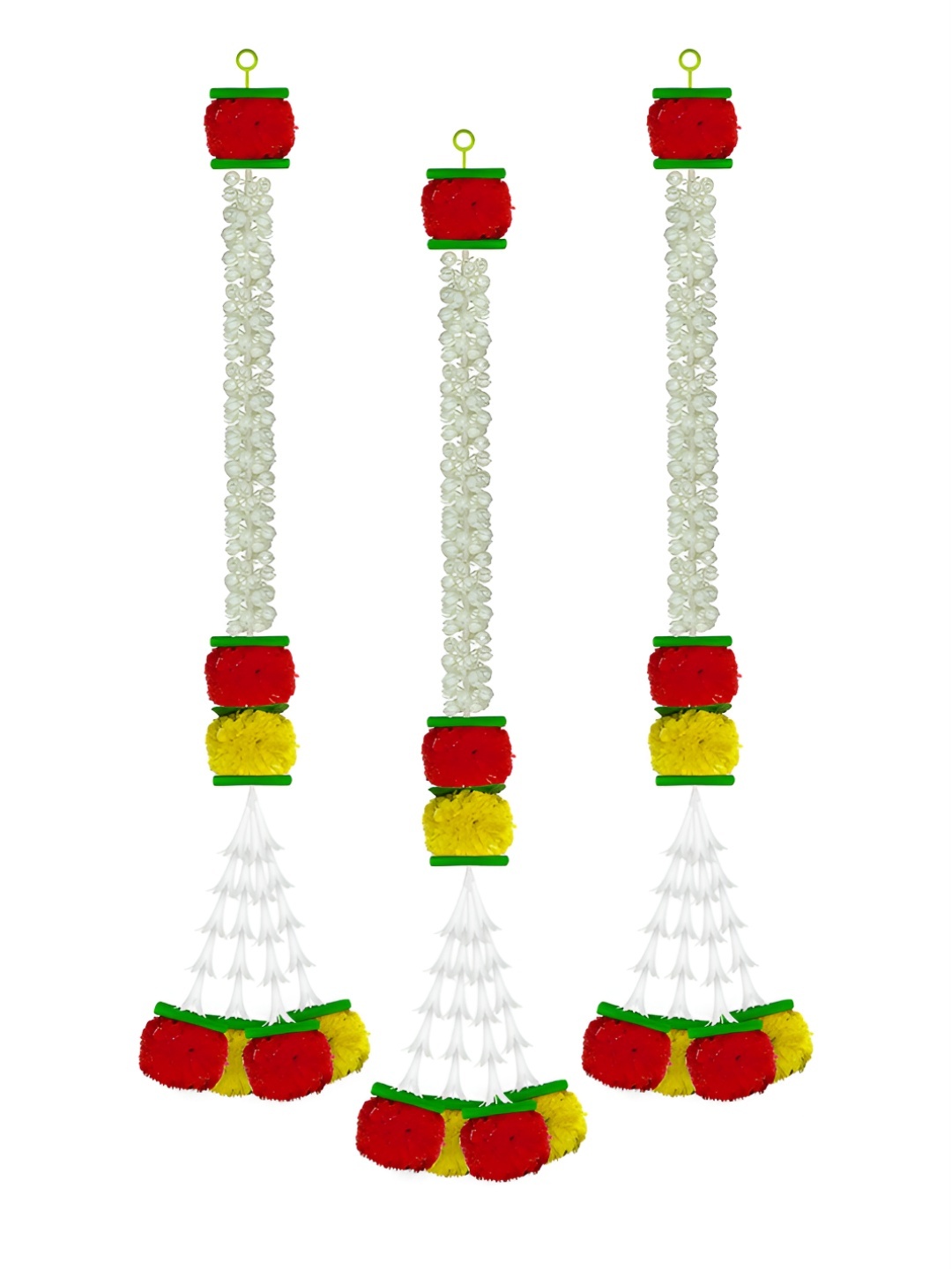 

iHandikart Yellow Red 3 Pieces Hanging Jasmine With Marigold Artificial Flower