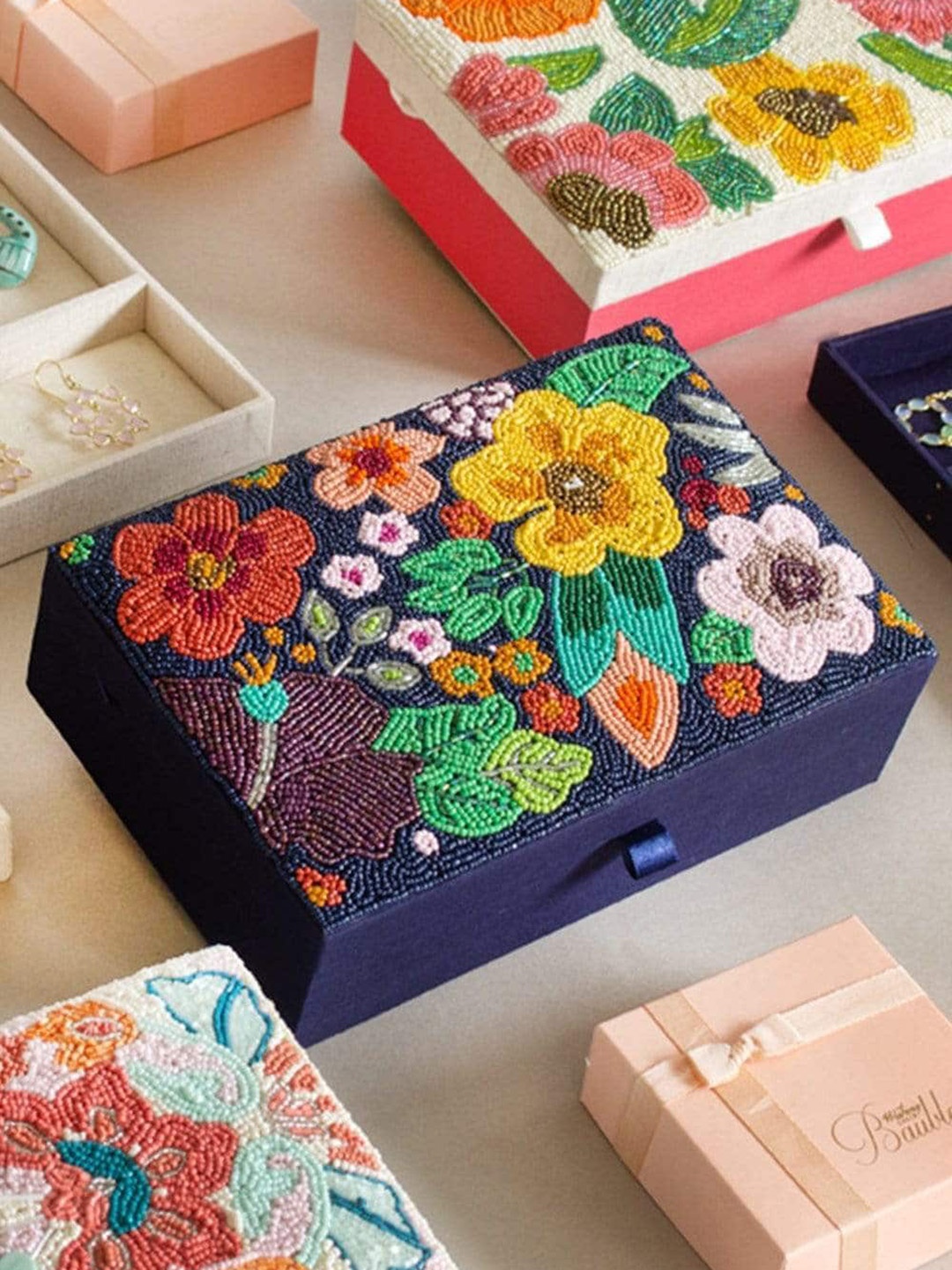 

The Wishing Chair Black & Red Embellished Bamboo Jewellery Box, Blue