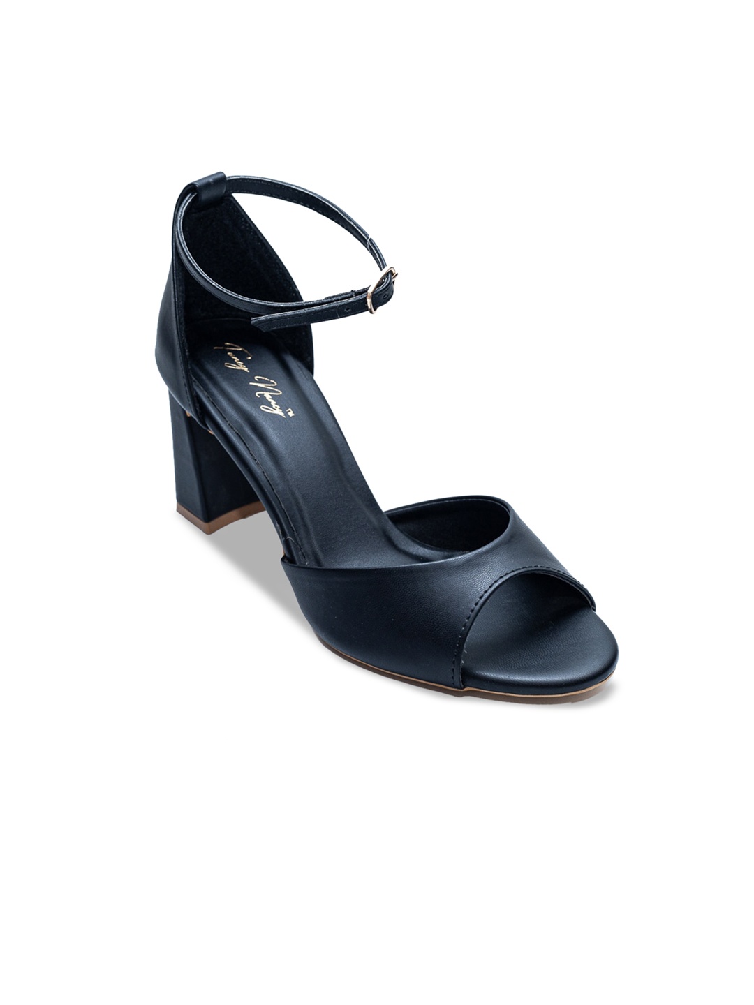 Dapper Feet-Fancy Nancy Open Toe Block Heels With Ankle Loop, Black