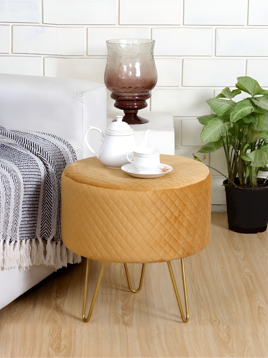 

Shadowkart Beige Textured Ottoman Pouffes