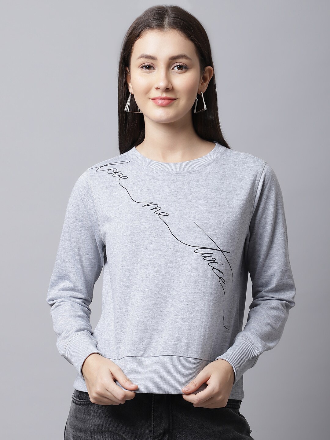 

DressBerry Typography Printed Cotton Pullover, Grey melange