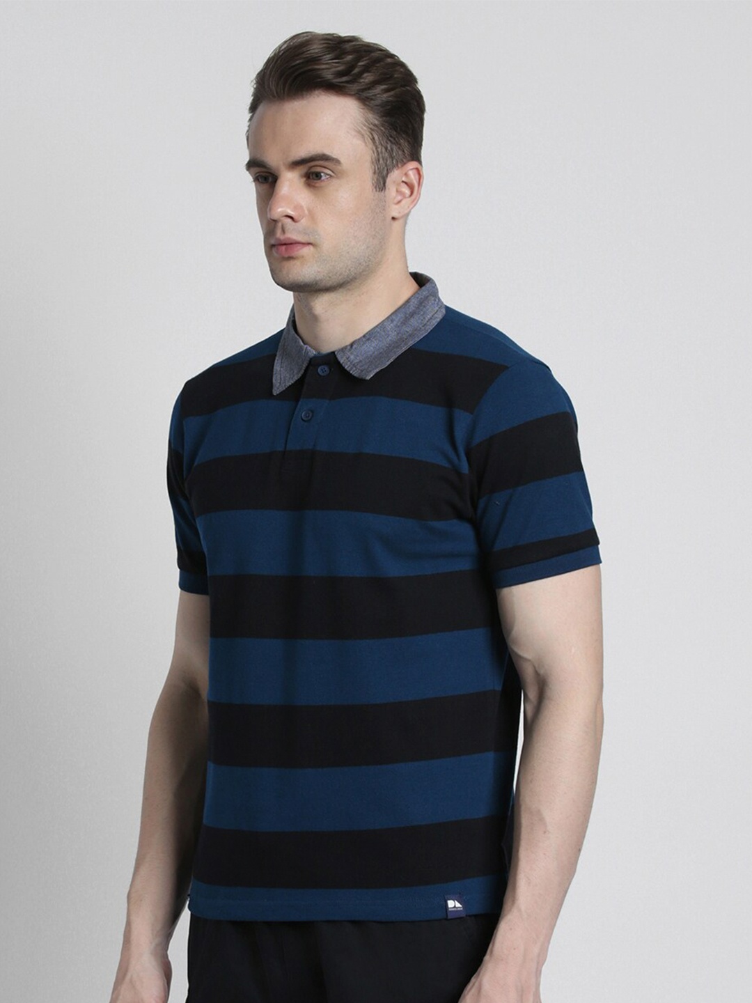 

Dennis Lingo Striped Polo Collar Pure Cotton Casual T-shirt, Blue