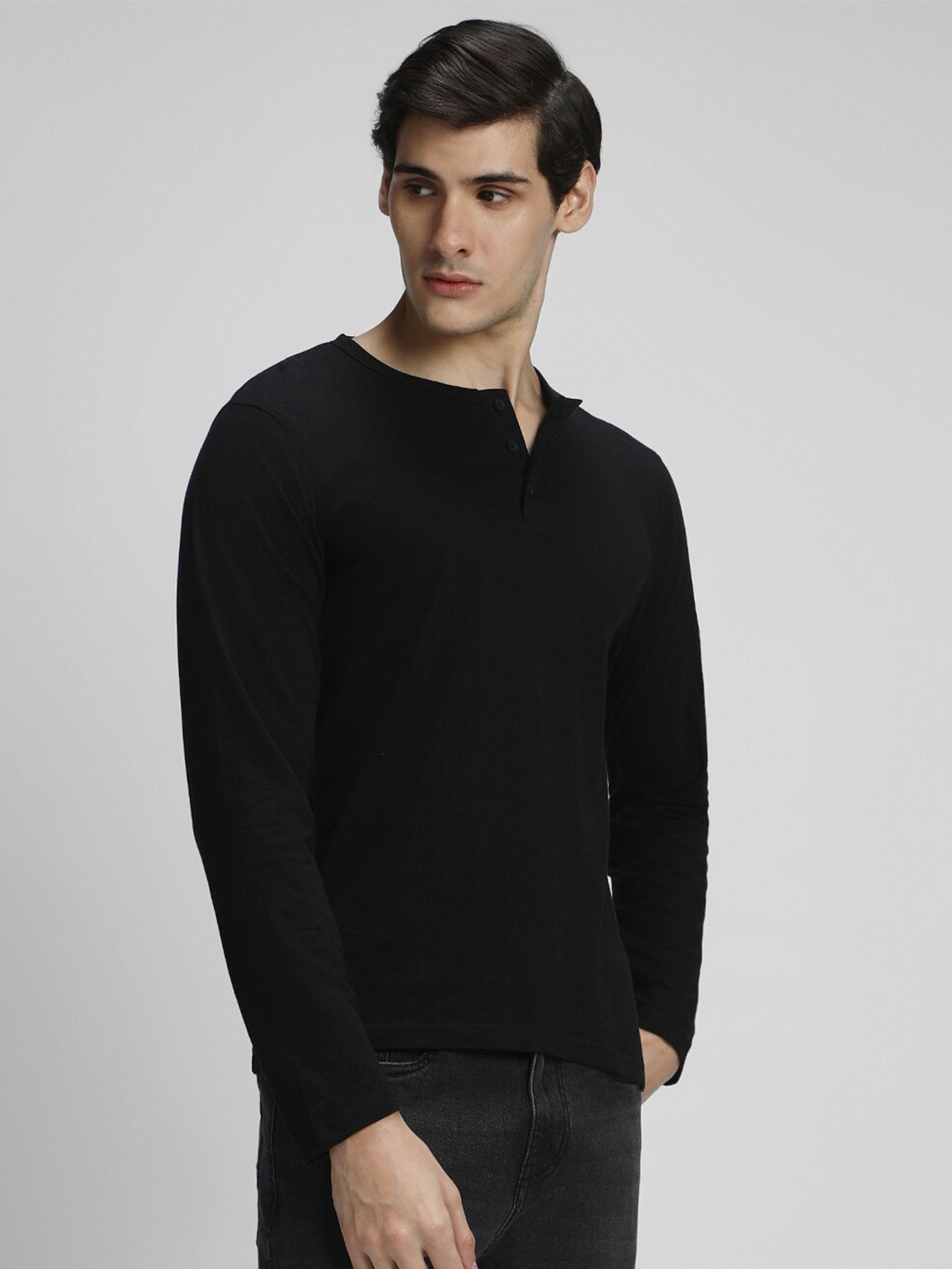 

Dennis Lingo Henley Neck Slim Fit Pure Cotton T-shirt, Black