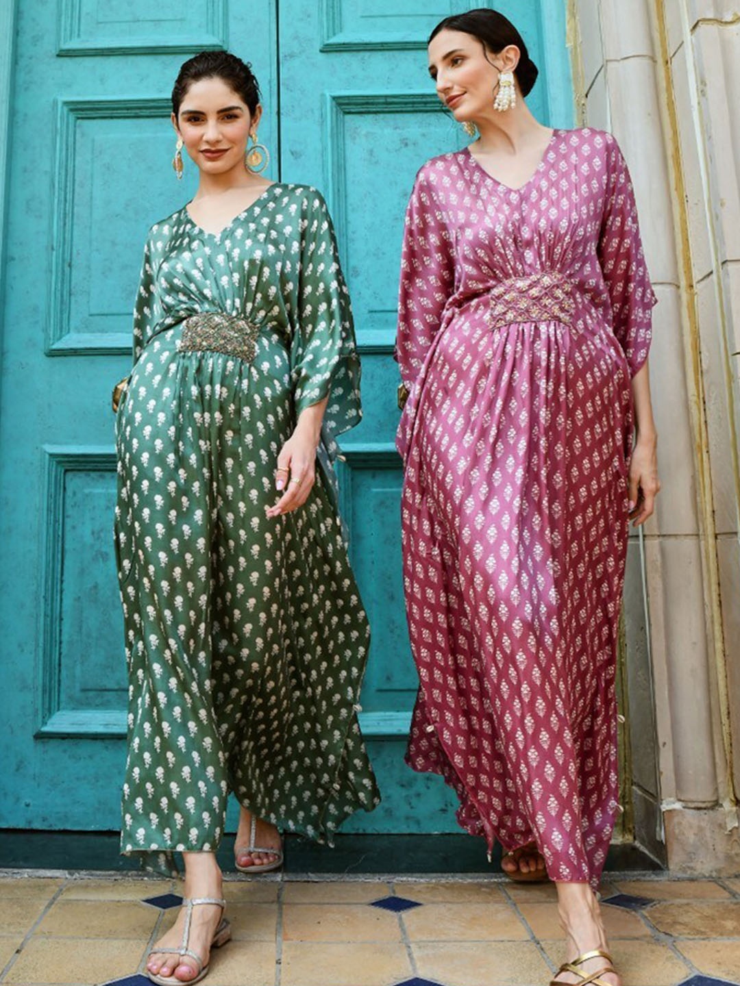 

KARAJ JAIPUR Printed Kaftan Dress, Green