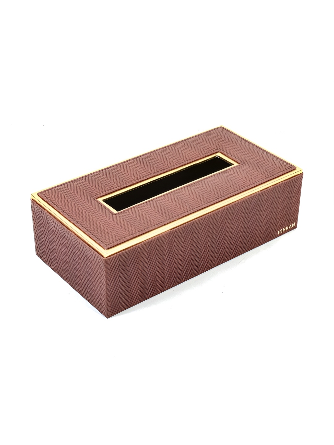 ICHKAN Brown & Gold toned Leather Tissue Holder