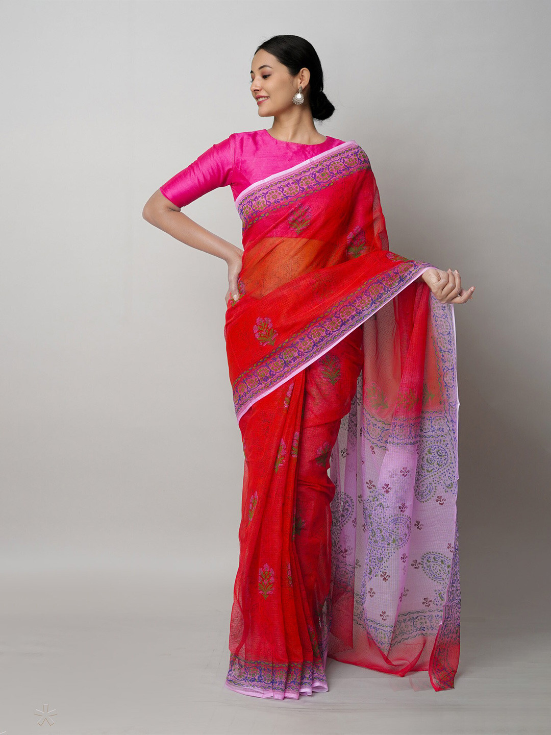 

Unnati Silks Ethnic Motifs Pure Cotton Handloom Kota Saree, Red