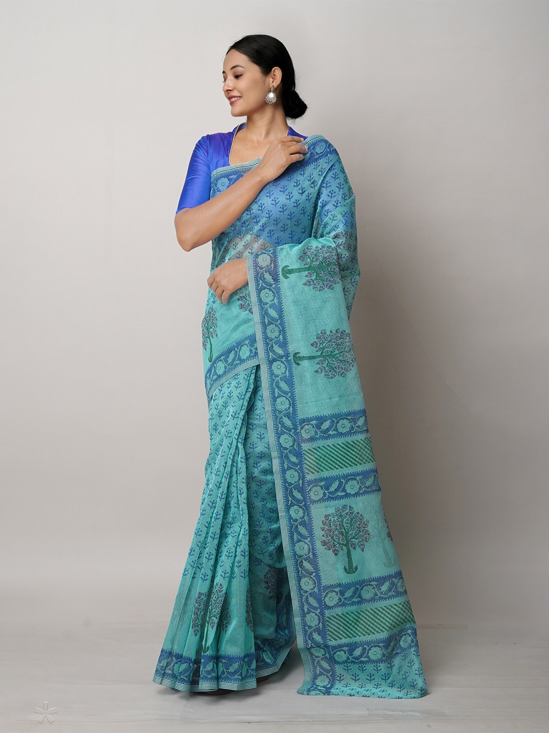 

Unnati Silks Ethnic Motifs Block Printed Saree, Green