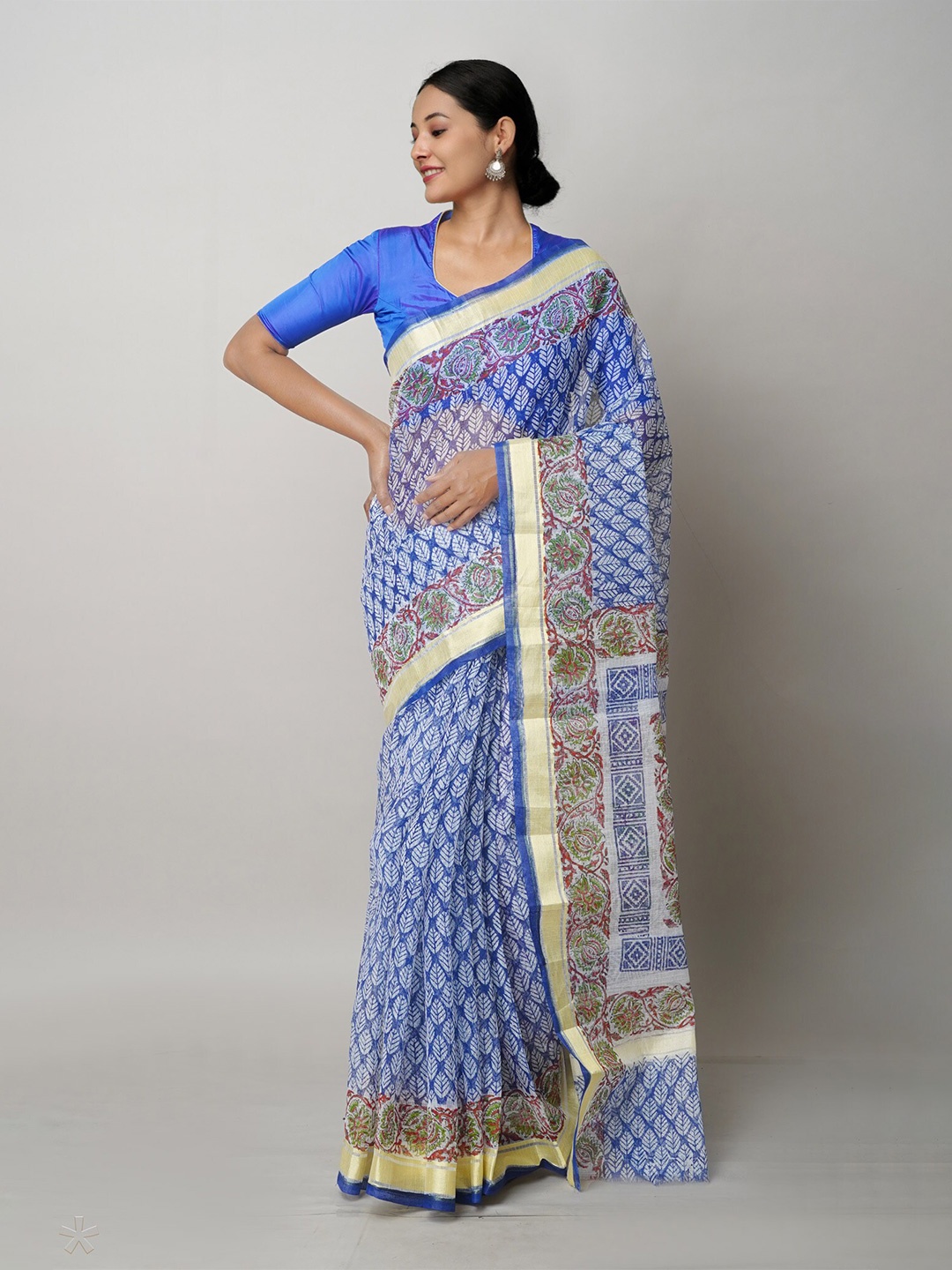 

Unnati Silks Ethnic Motifs Pure Cotton Handloom Kota Saree, Blue