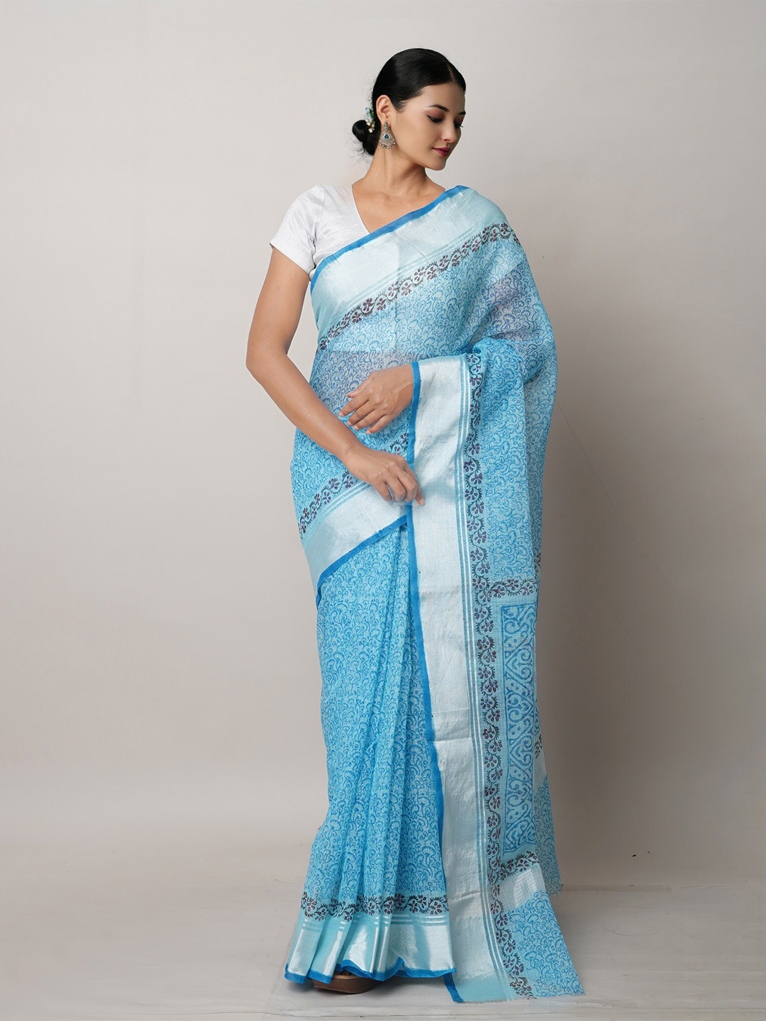 

Unnati Silks Ethnic Motifs Pure Cotton Handloom Kota Saree, Blue