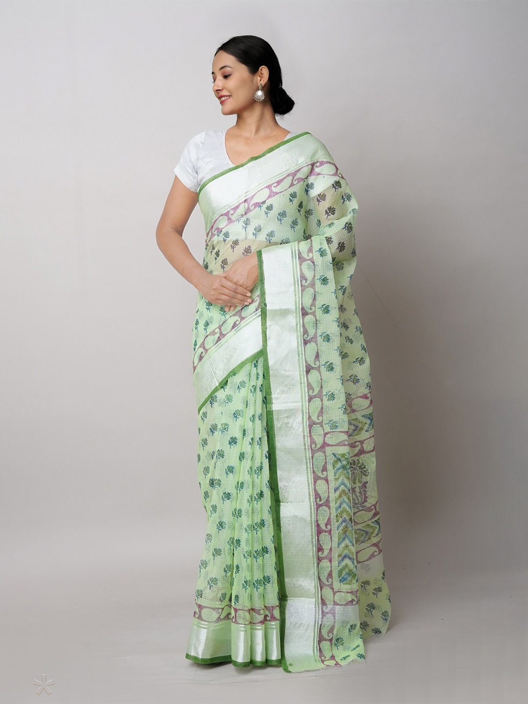 

Unnati Silks Ethnic Motifs Pure Cotton Handloom Kota Saree, Green