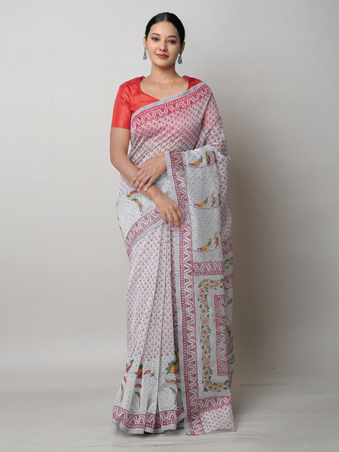 

Unnati Silks Ethnic Motifs Block Printed Saree, Grey