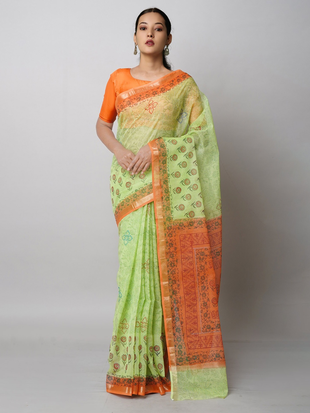 

Unnati Silks Ethnic Motifs Pure Cotton Handloom Kota Saree, Green