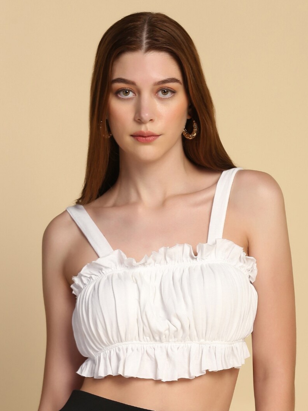 

STARIN Ruched Cotton Crop Bralette Top, White